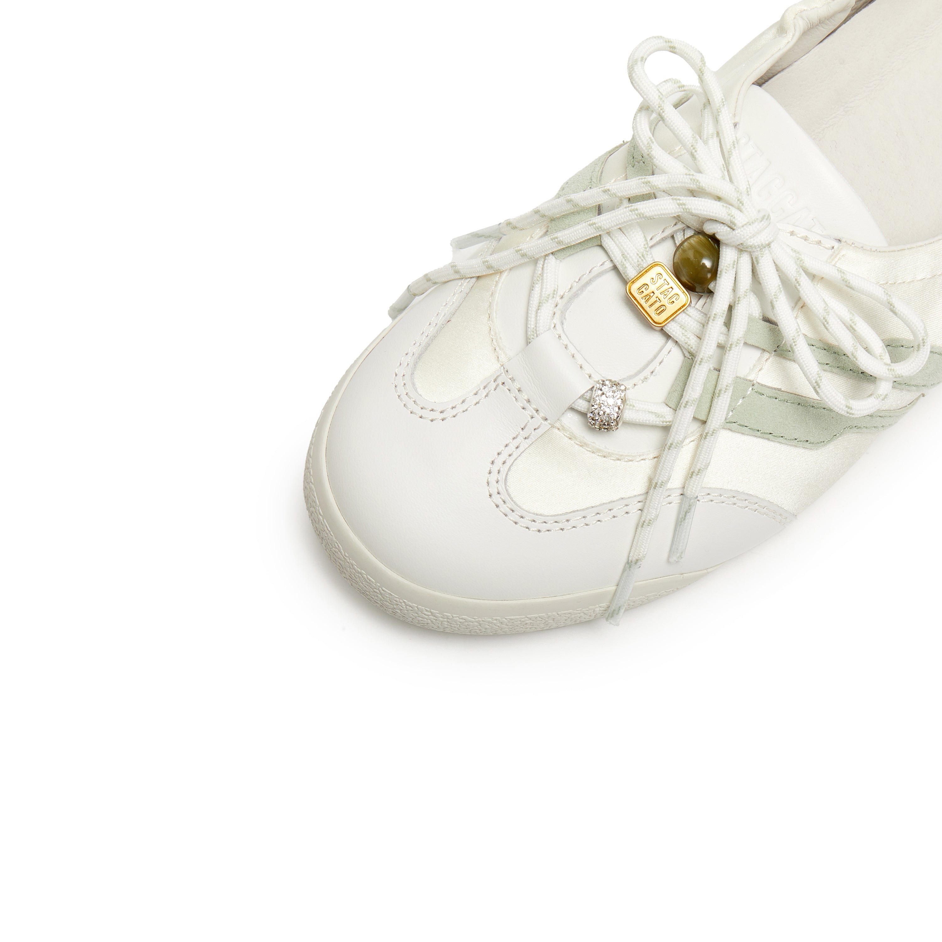 White Mint Patch Leather Ballerina Trainers