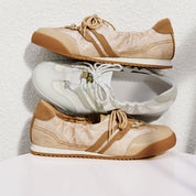 White Mint Patch Leather Ballerina Trainers