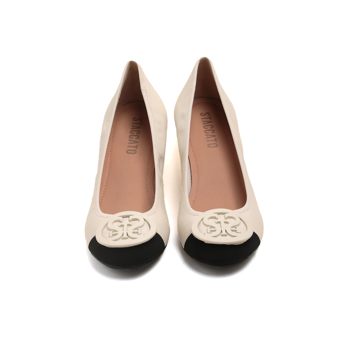 Beige ST Crystal-Buckle Leather Pumps