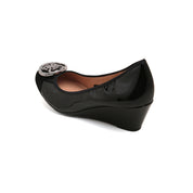 Black ST Crystal-Buckle Patent Pumps