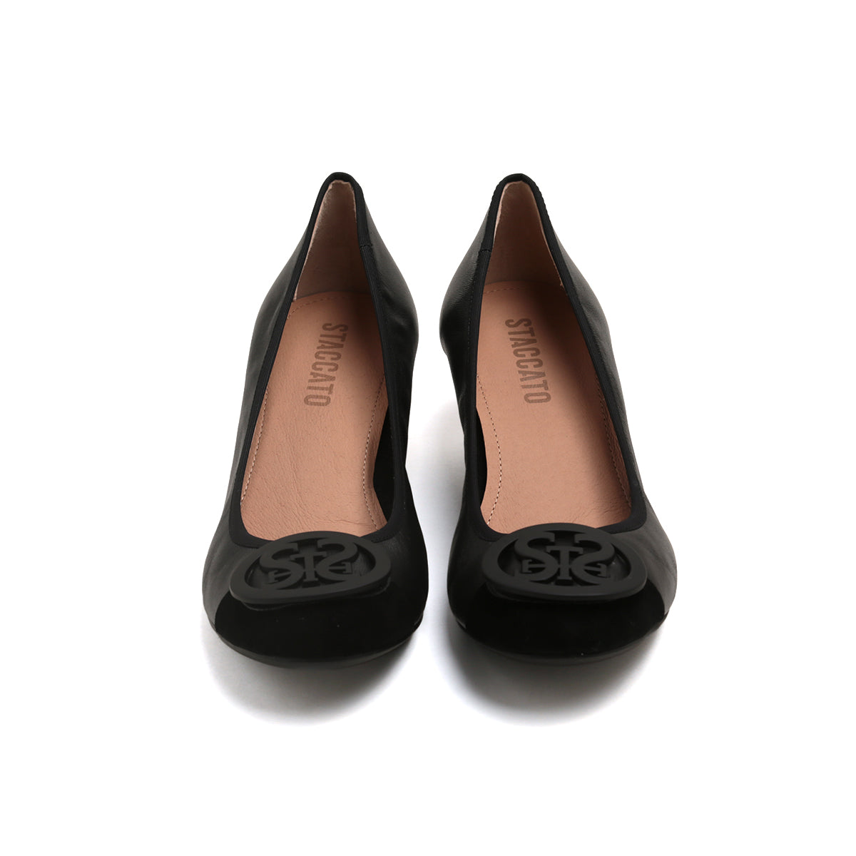 Black ST Crystal-Buckle Leather Pumps