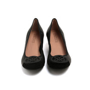 Black ST Crystal-Buckle Leather Pumps