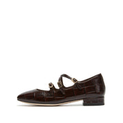Burgundy Embossed Triple Strap Flat Mary Janes