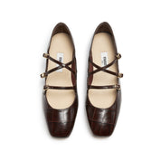 Burgundy Embossed Triple Strap Flat Mary Janes