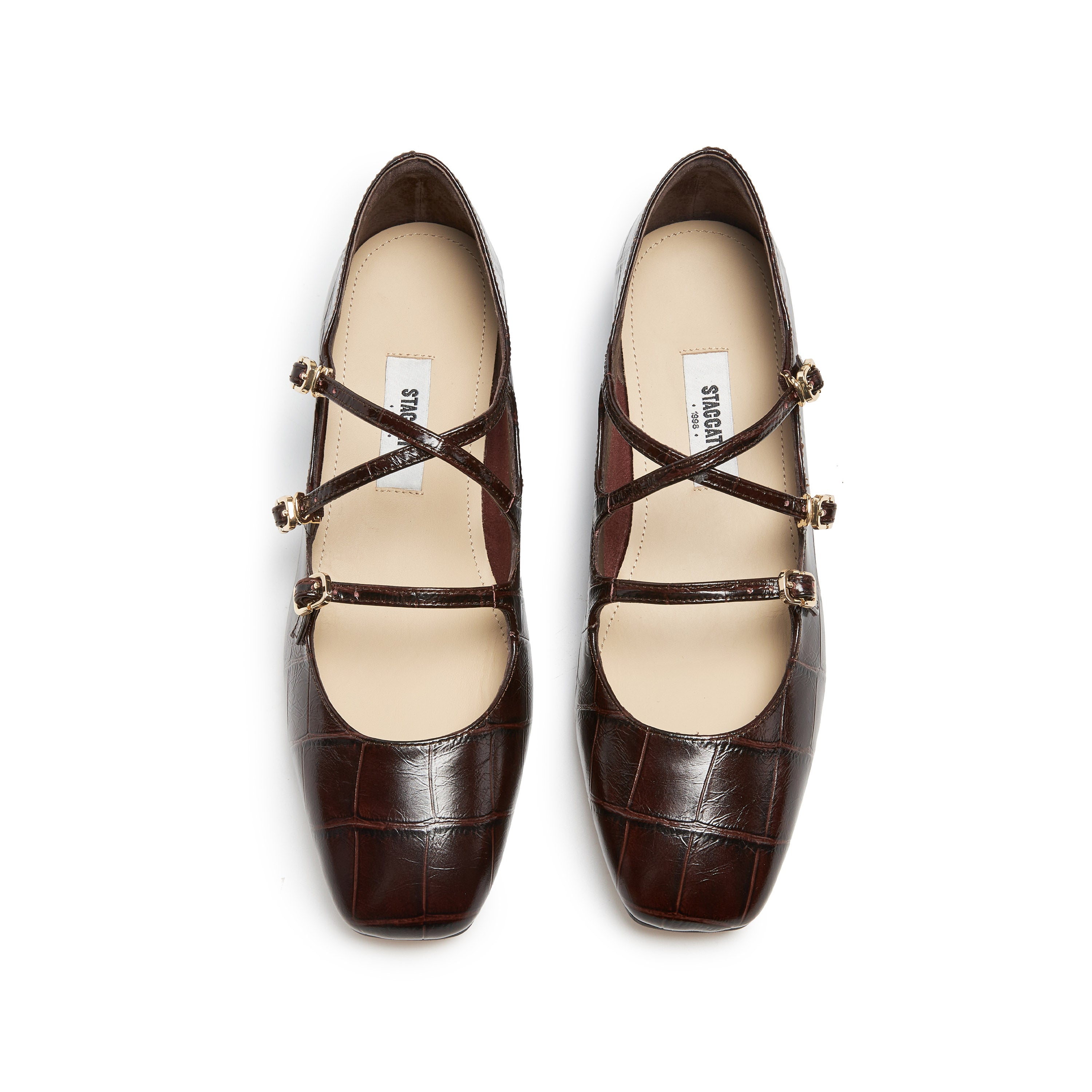 Burgundy Embossed Triple Strap Flat Mary Janes