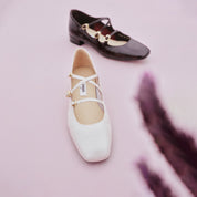 Burgundy Embossed Triple Strap Flat Mary Janes