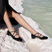 Burgundy Embossed Triple Strap Flat Mary Janes