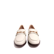 White Leather Horsebit Embossed Loafers