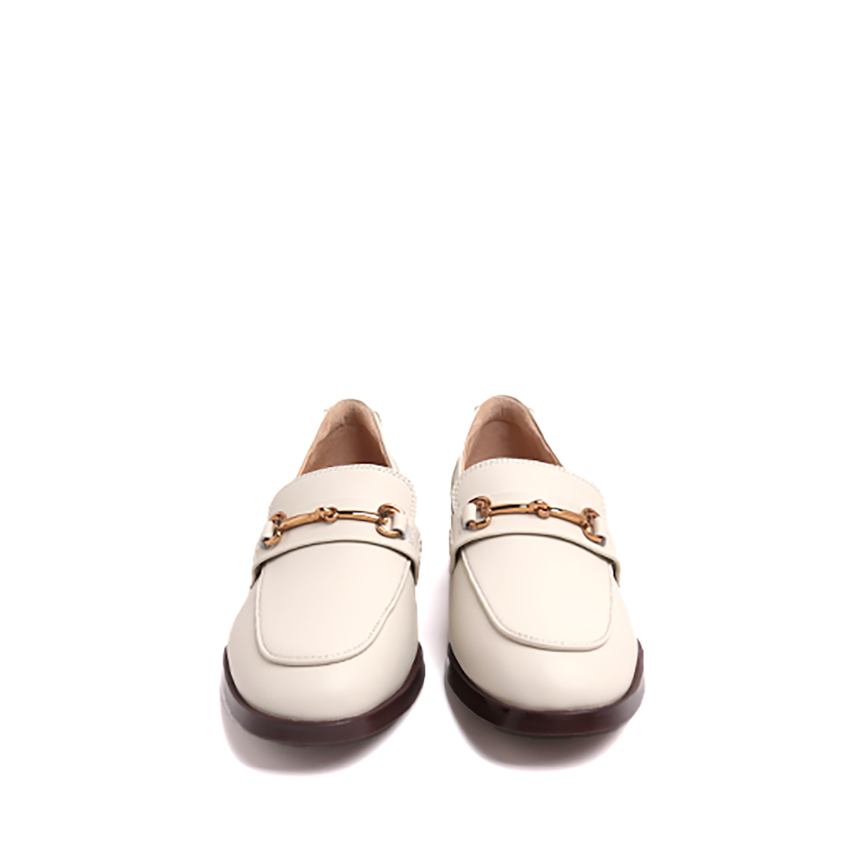 White Leather Horsebit Embossed Loafers