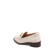 White Leather Horsebit Embossed Loafers