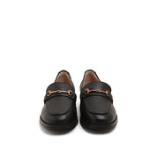 Black Leather Horsebit Embossed Loafers