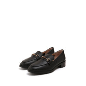 Black Leather Horsebit Embossed Loafers