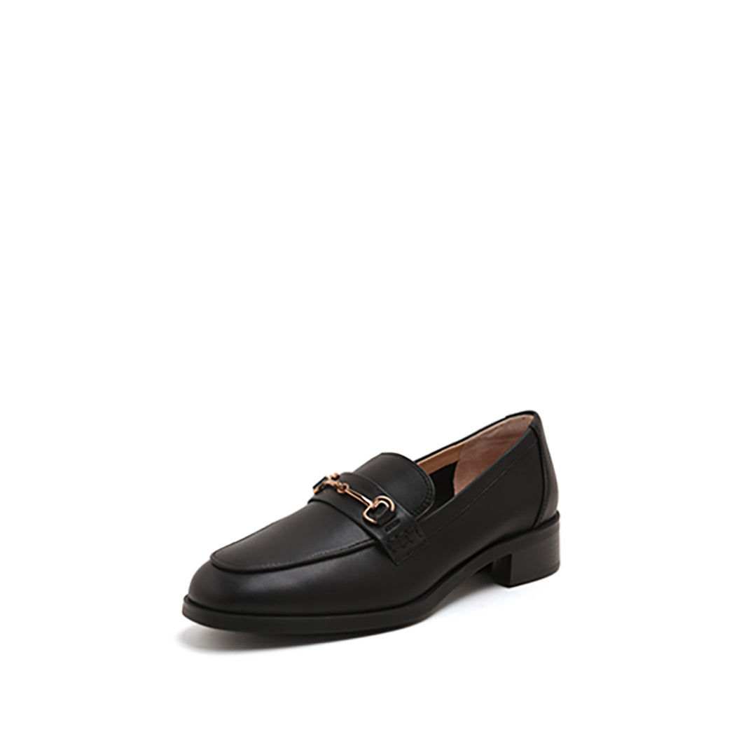 Black Leather Horsebit Embossed Loafers
