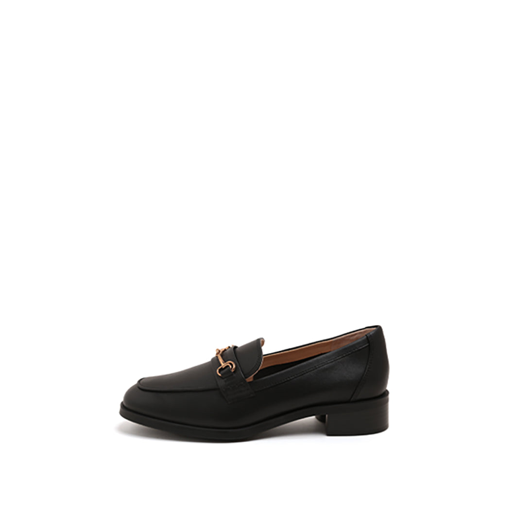 Black Leather Horsebit Embossed Loafers