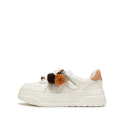 White Lucky Pinecone White Flatform Sneakers