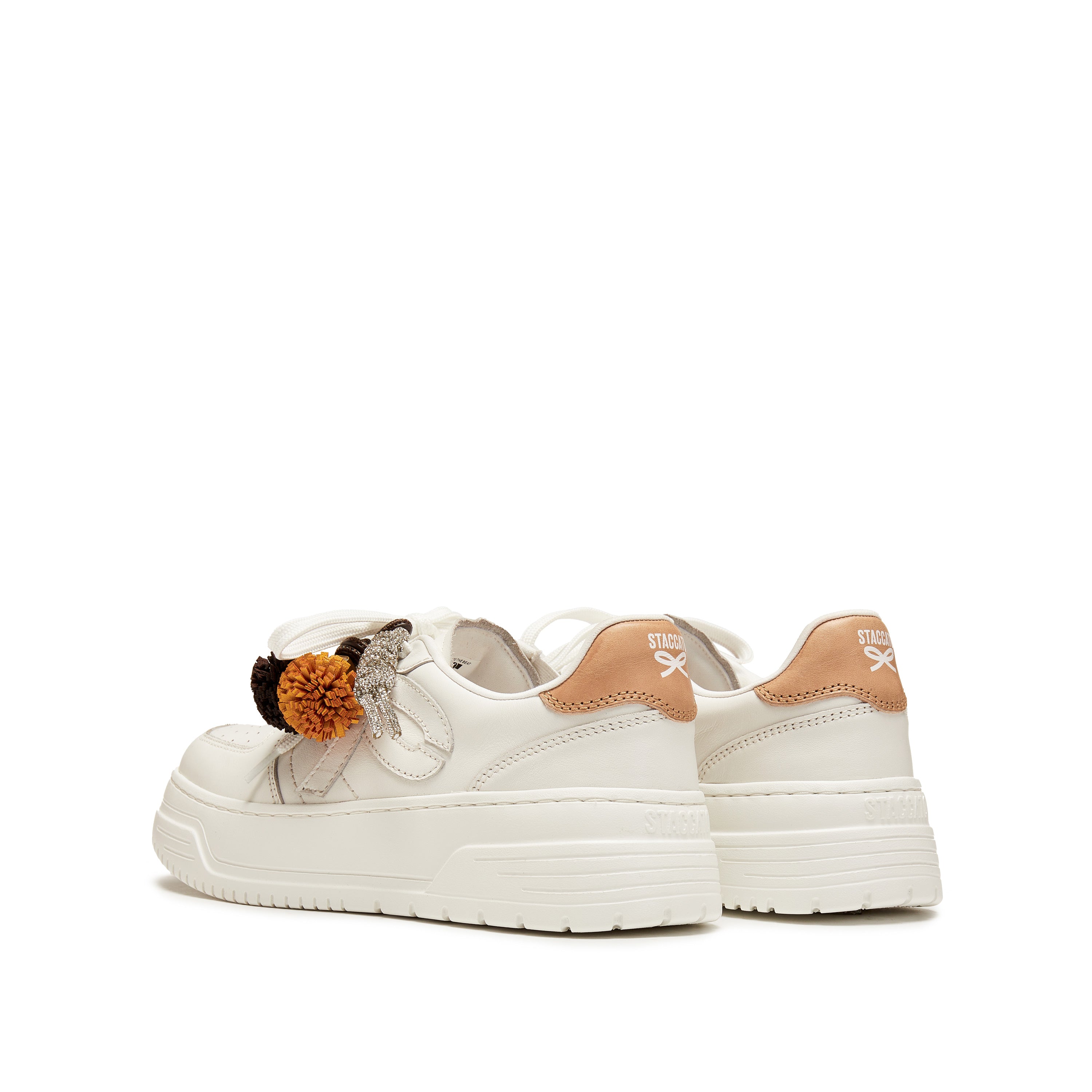 White Lucky Pinecone White Flatform Sneakers