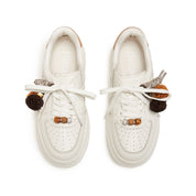 White Lucky Pinecone White Flatform Sneakers