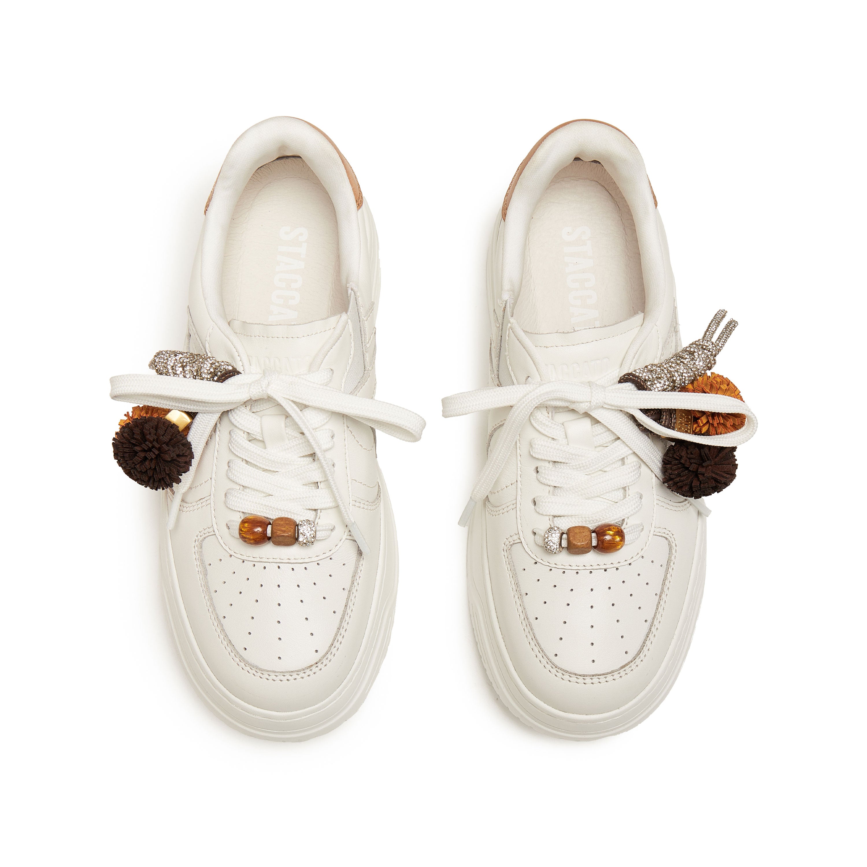 White Lucky Pinecone White Flatform Sneakers