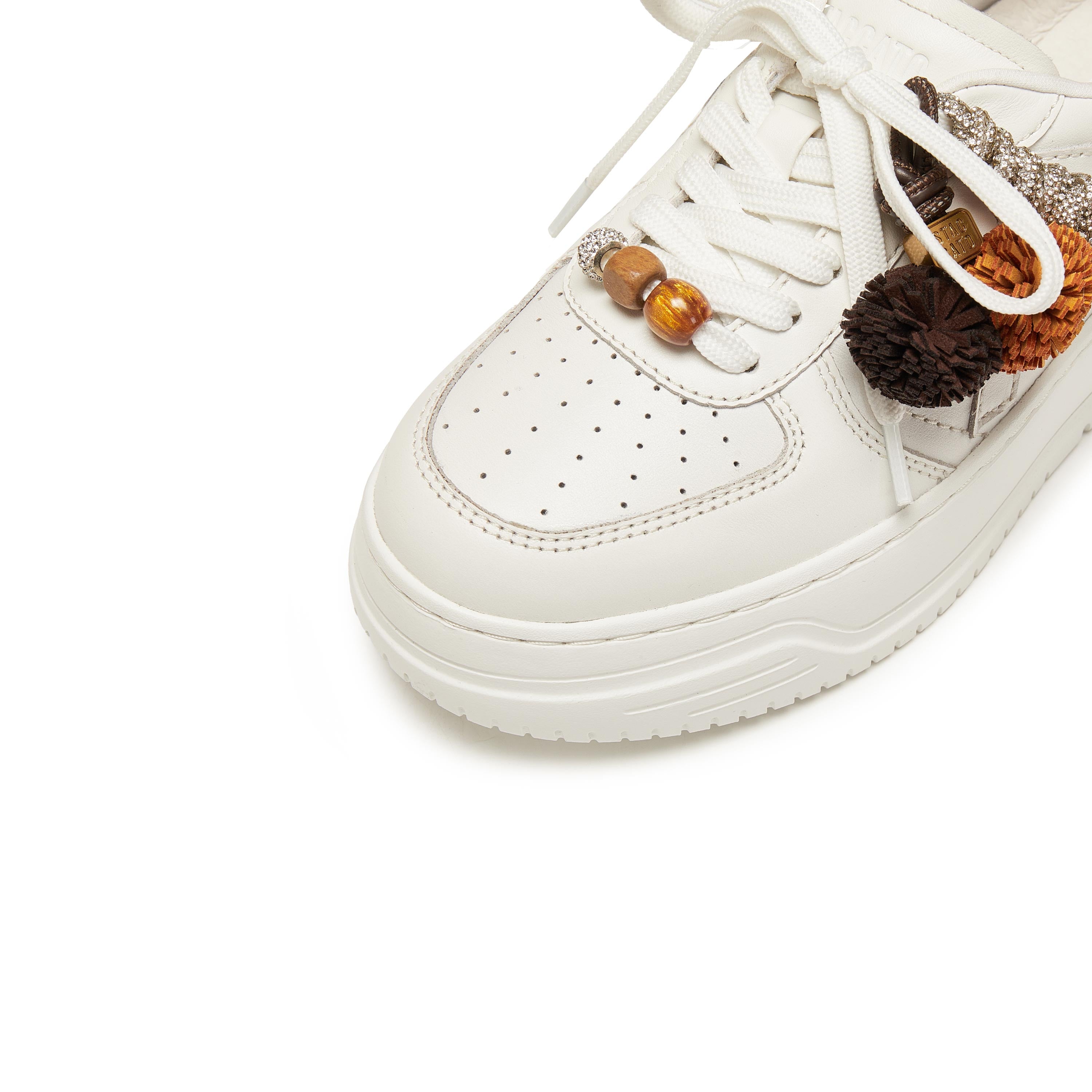 White Lucky Pinecone White Flatform Sneakers