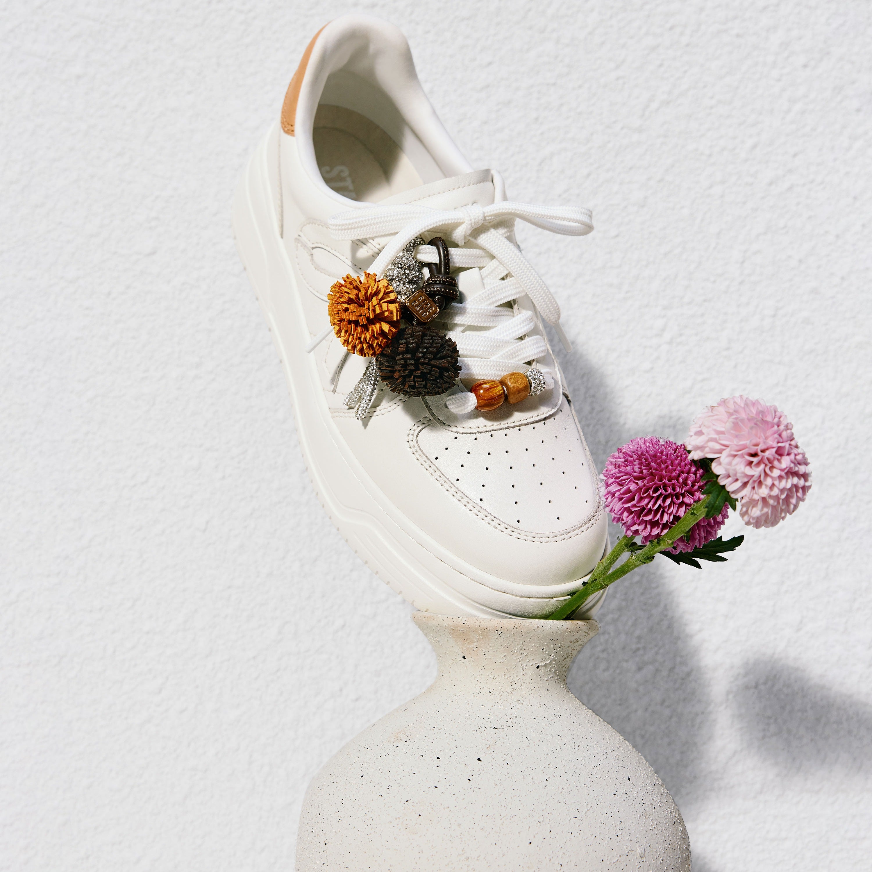 White Lucky Pinecone White Flatform Sneakers
