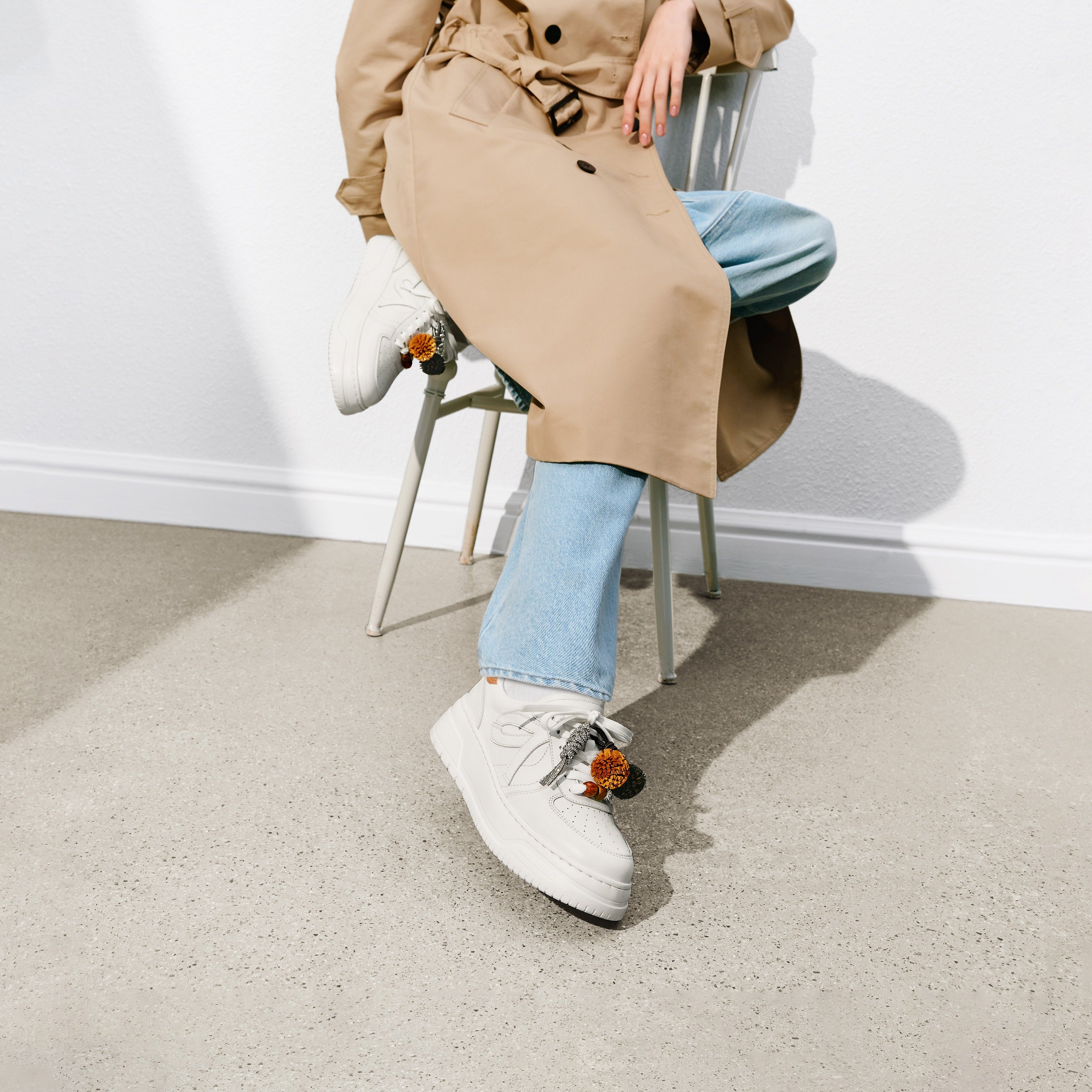White Lucky Pinecone White Flatform Sneakers