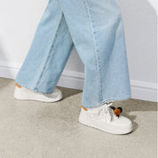 White Lucky Pinecone White Flatform Sneakers