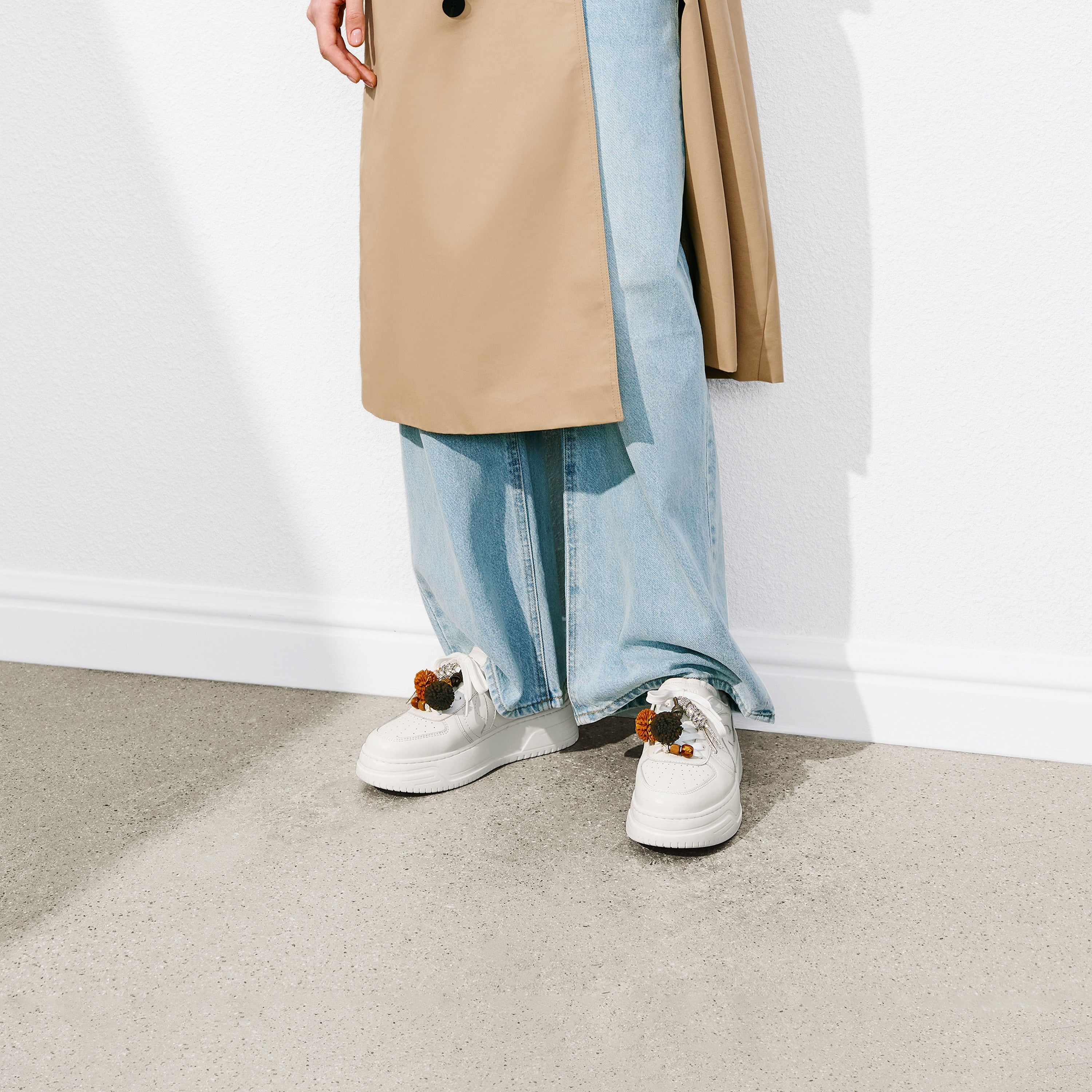 White Lucky Pinecone White Flatform Sneakers