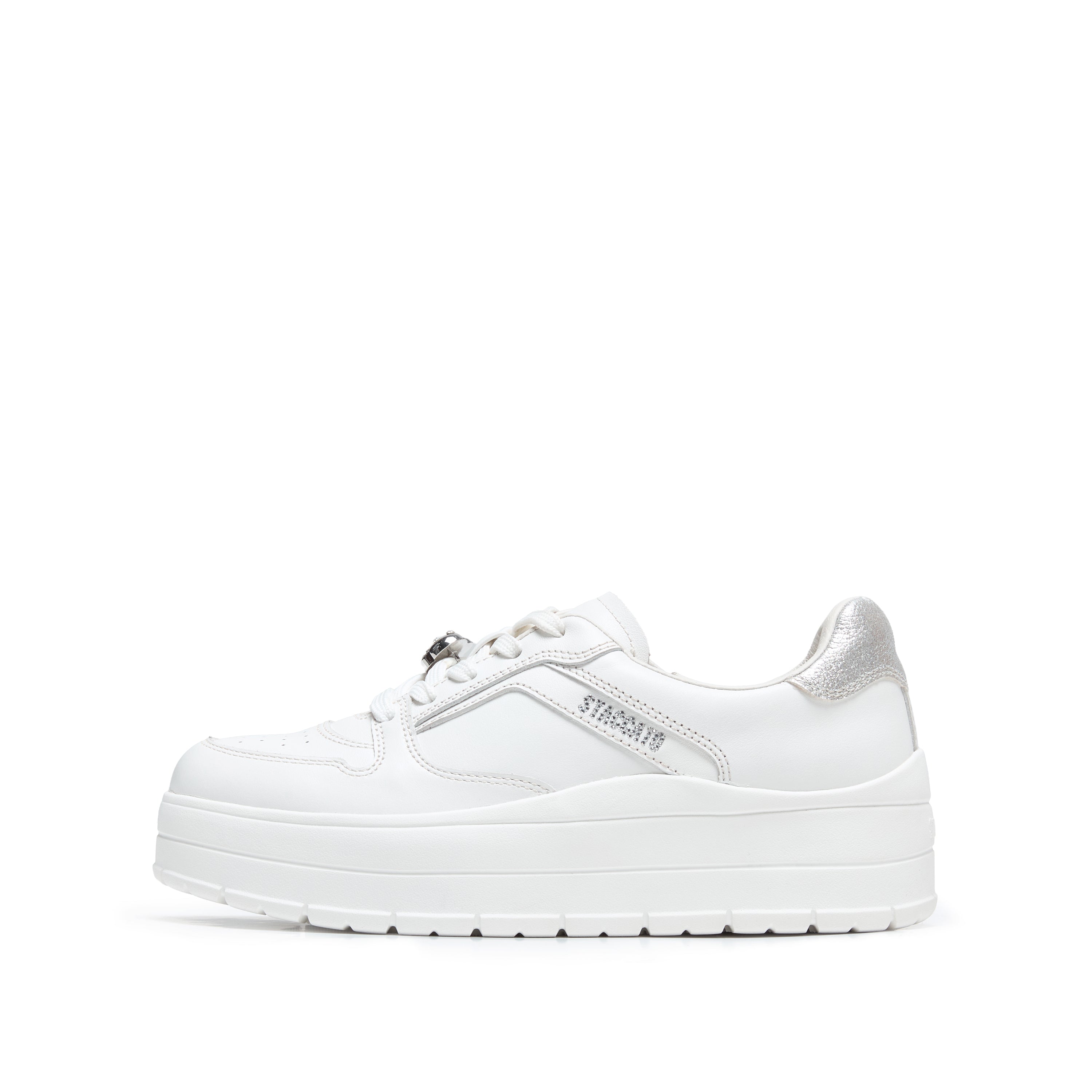 Metallic Accent Platform White Sneakers