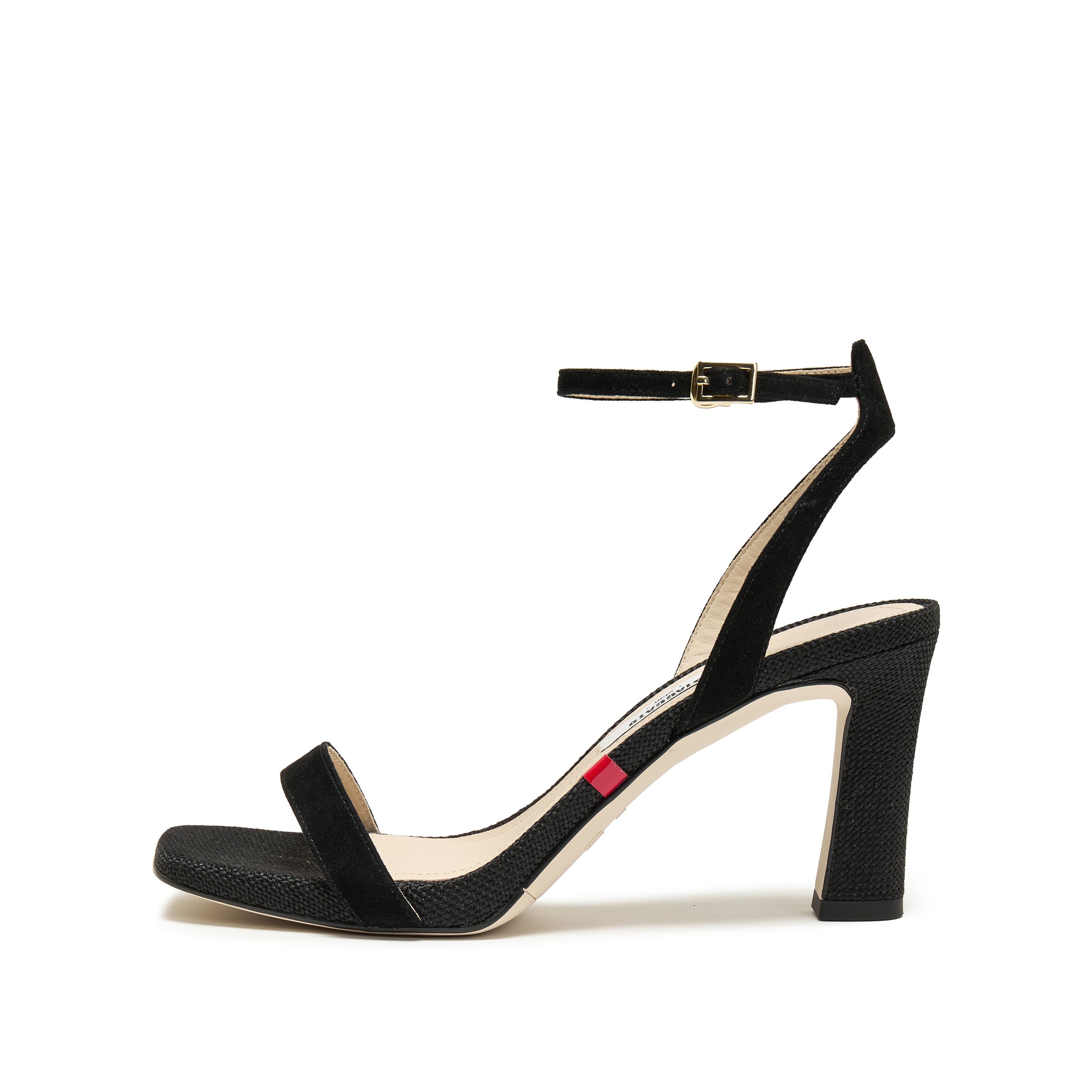 Black Suede Ankle Block Heeled Sandals