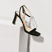 Black Suede Ankle Block Heeled Sandals
