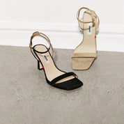Black Suede Ankle Block Heeled Sandals