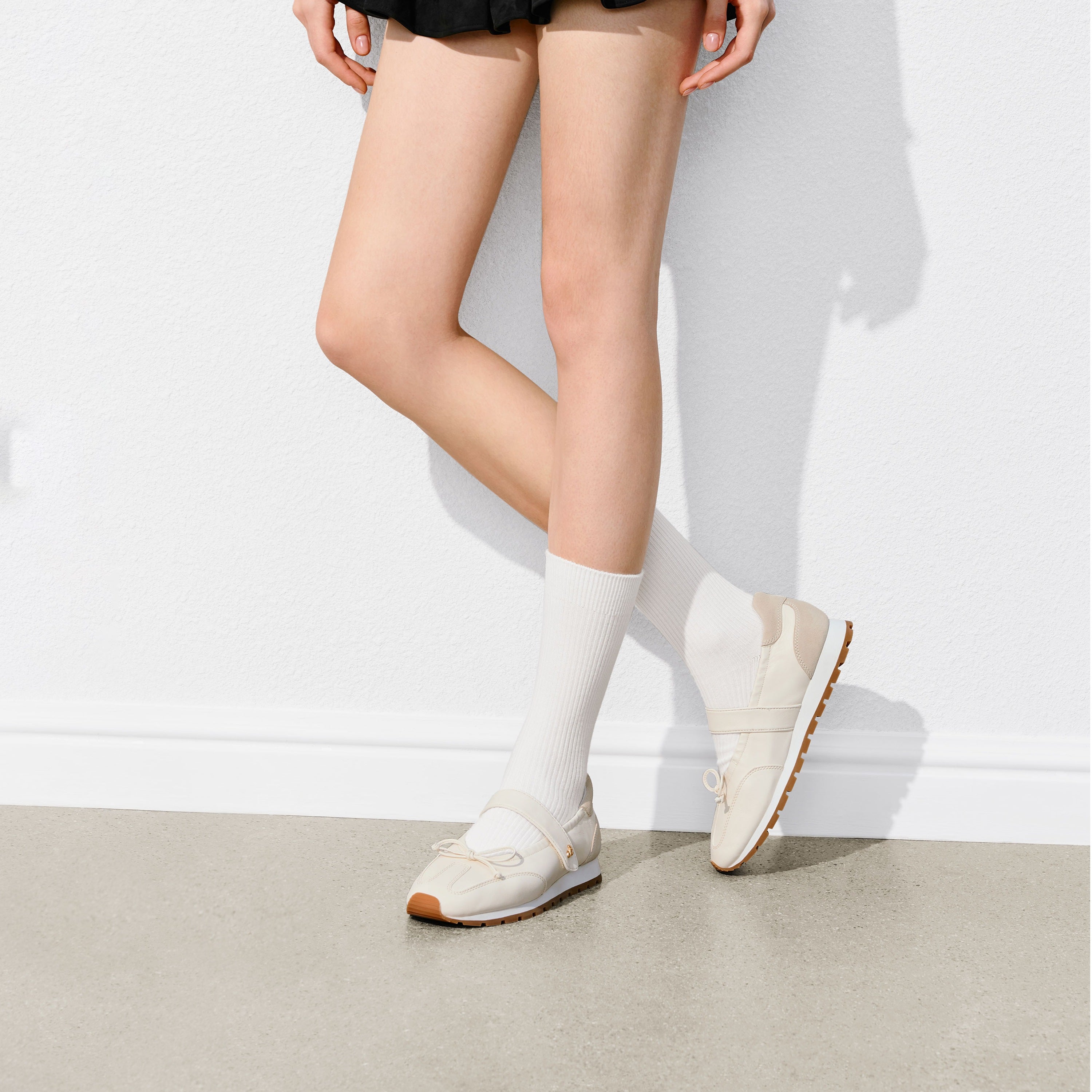 Beige ST Bow Mary Jane Derby Sneakers