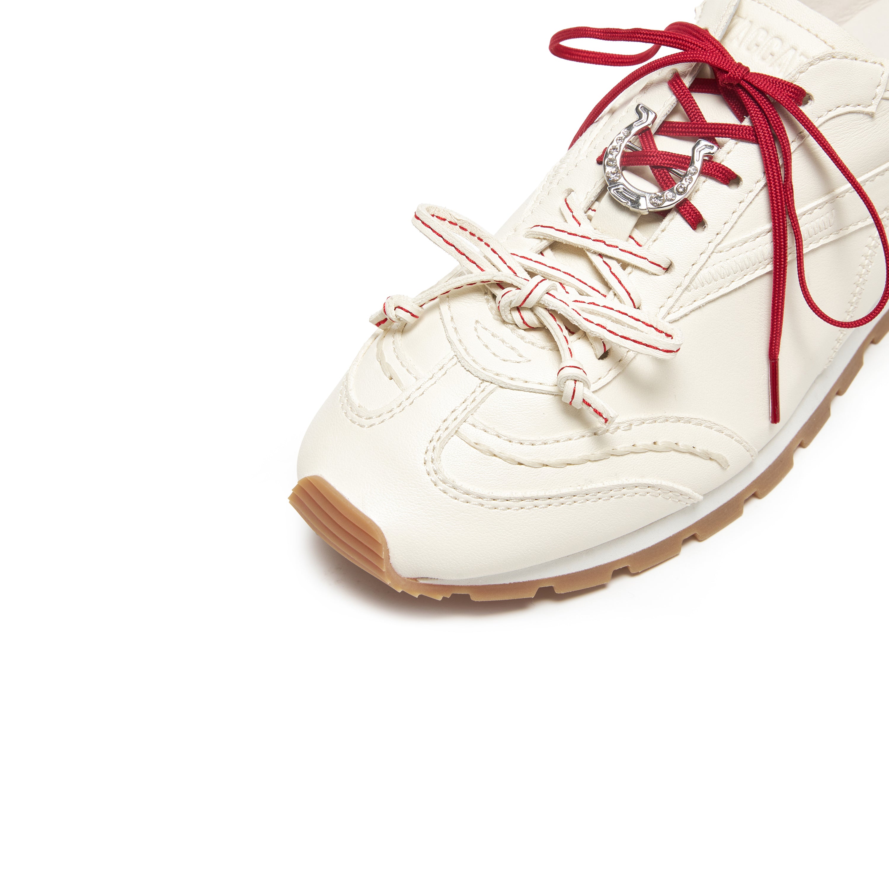 Beige Lucky Horse Hoof Leather Derby Sneakers