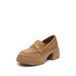 Load image into Gallery viewer, Khaki Golden Bamboo Platform Suede Loafers
