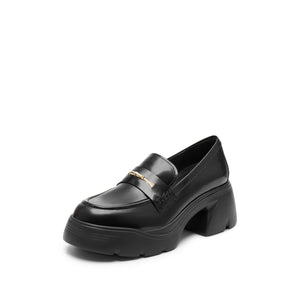 Black Golden Bamboo Platform Leather Loafers