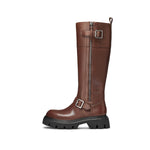 Load image into Gallery viewer, Brown Buckles Leather Under Knee Riding Boots
