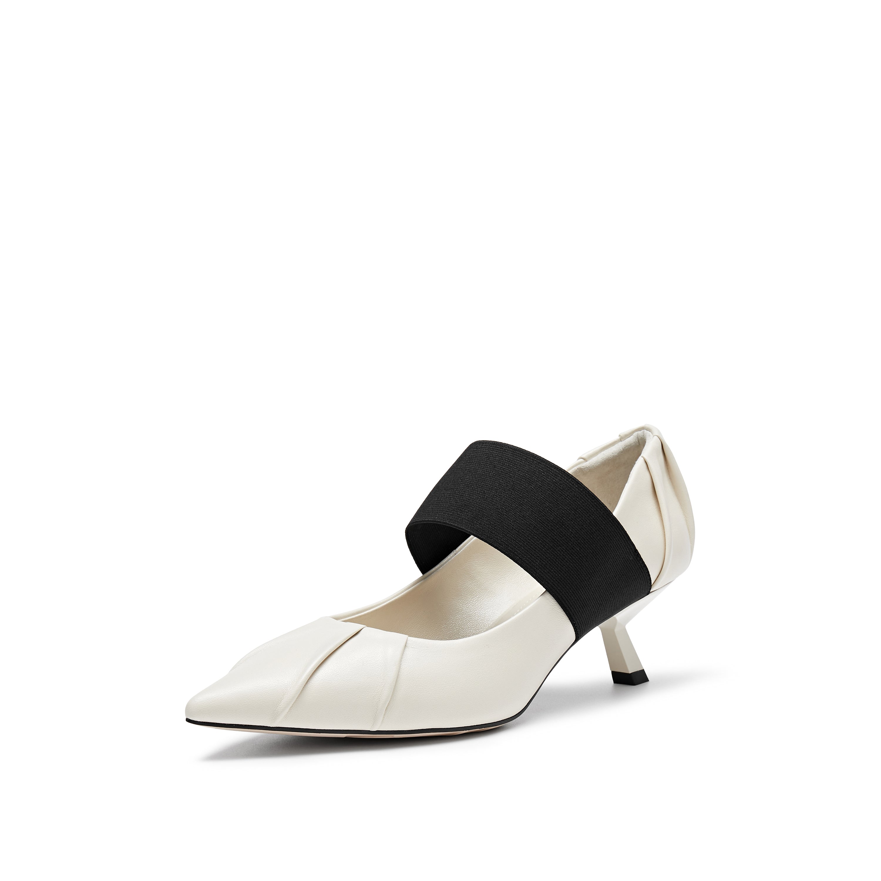 White Pleated Pointy Elastic Ballerina Pumps