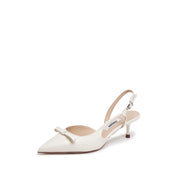 Beige Embossed Bow Slingback Pumps
