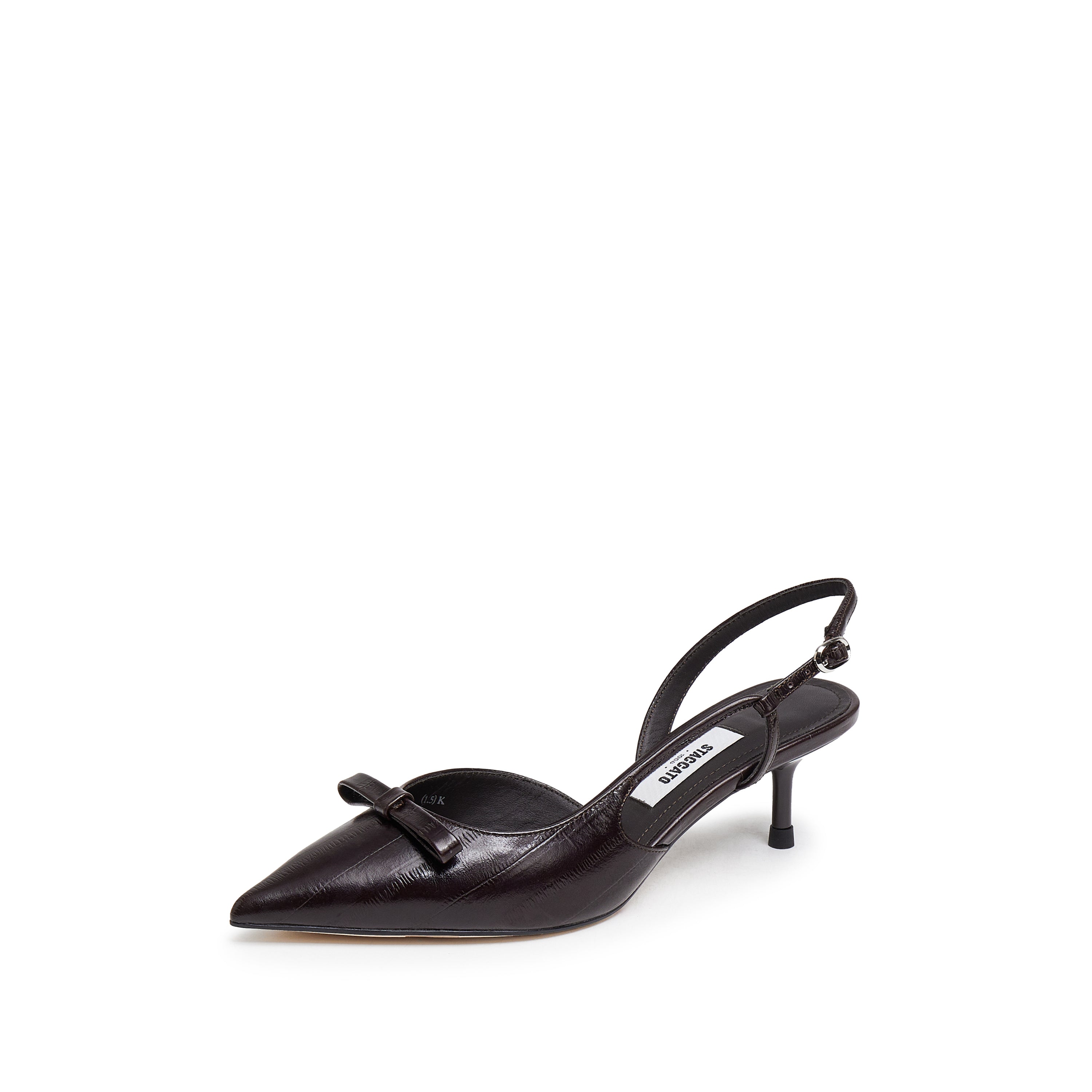 Brown Embossed Bow Slingback Pumps