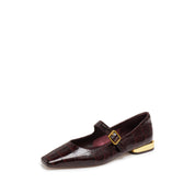 Burgundy Embossed Leather Mary Jane Flats