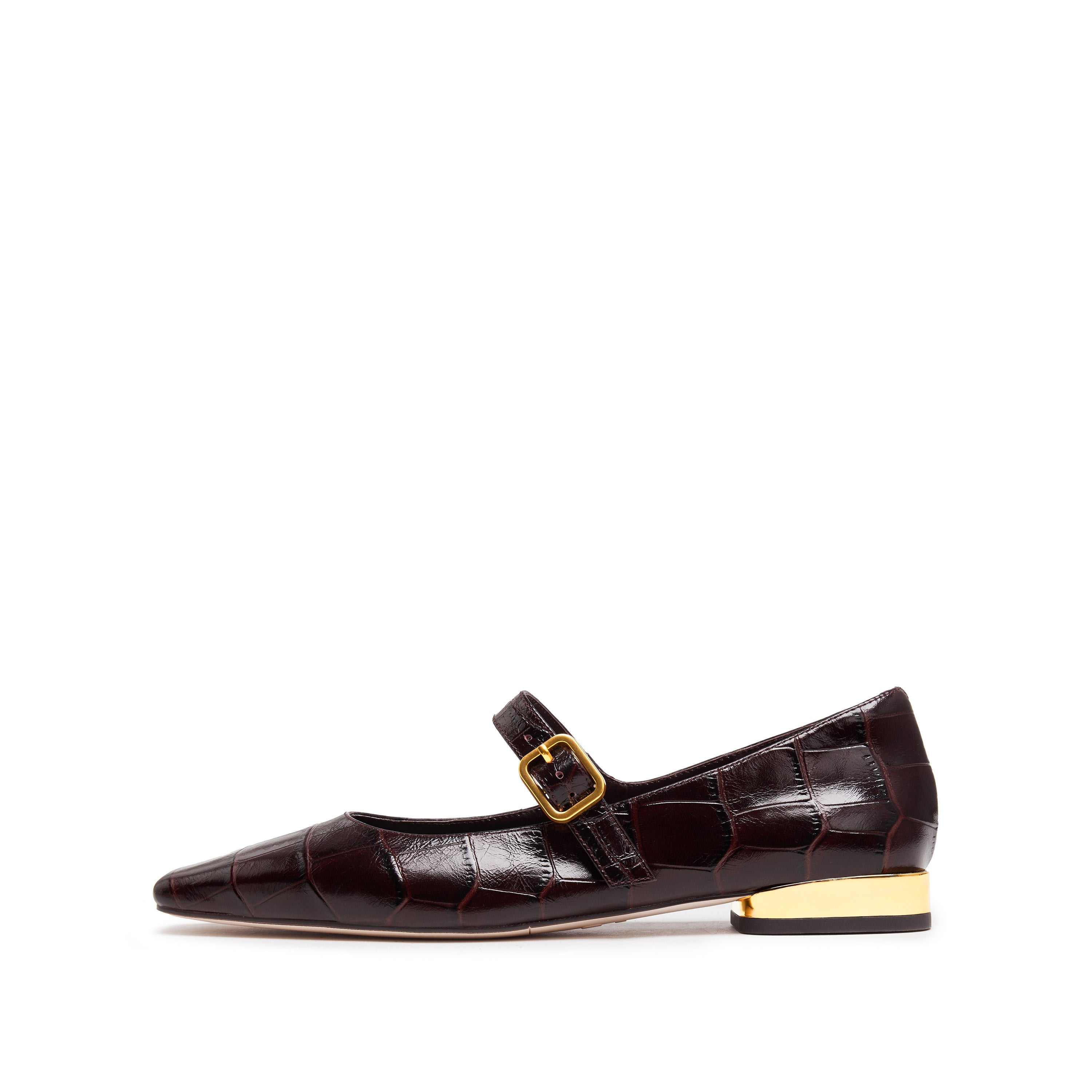 Burgundy Embossed Leather Mary Jane Flats