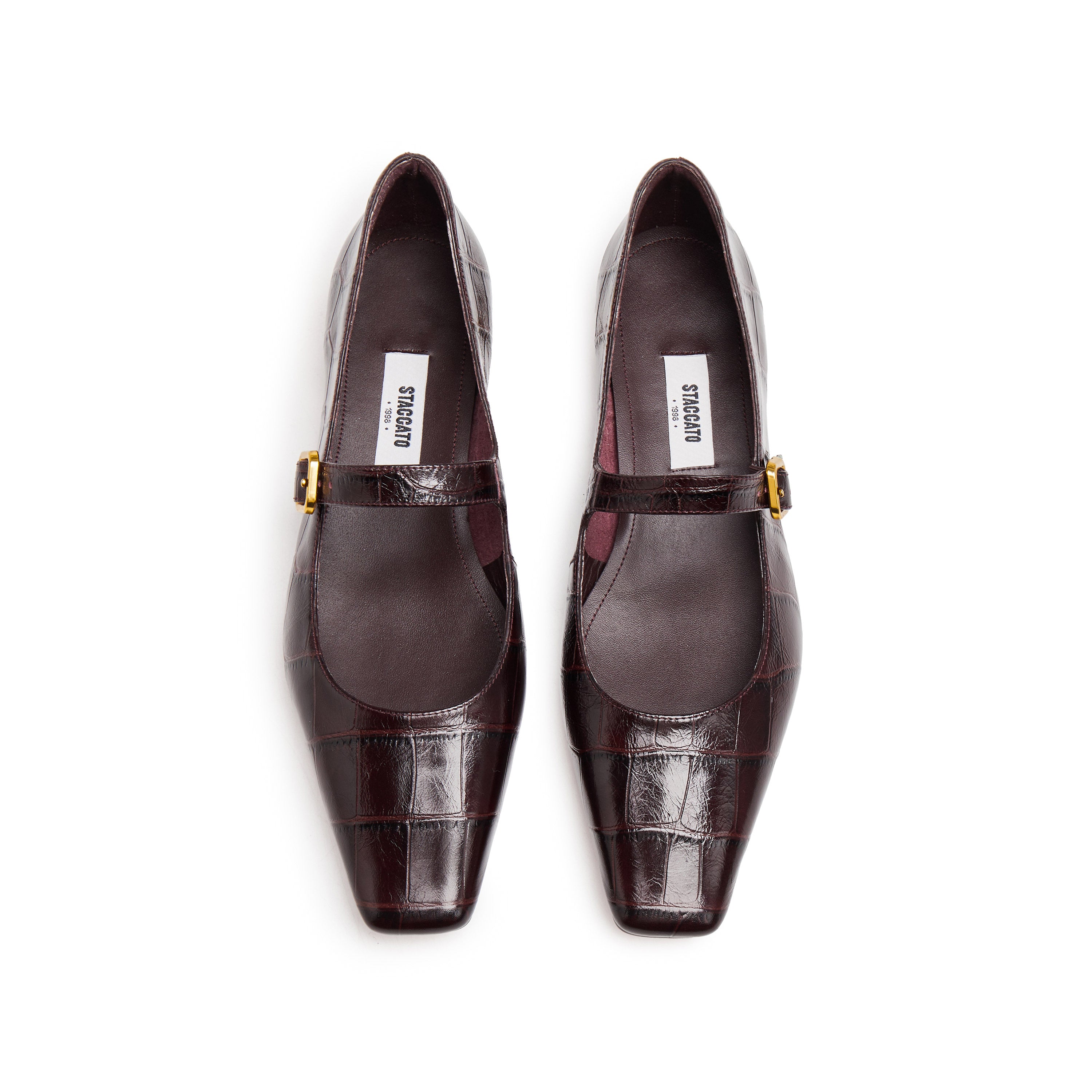 Burgundy Embossed Leather Mary Jane Flats
