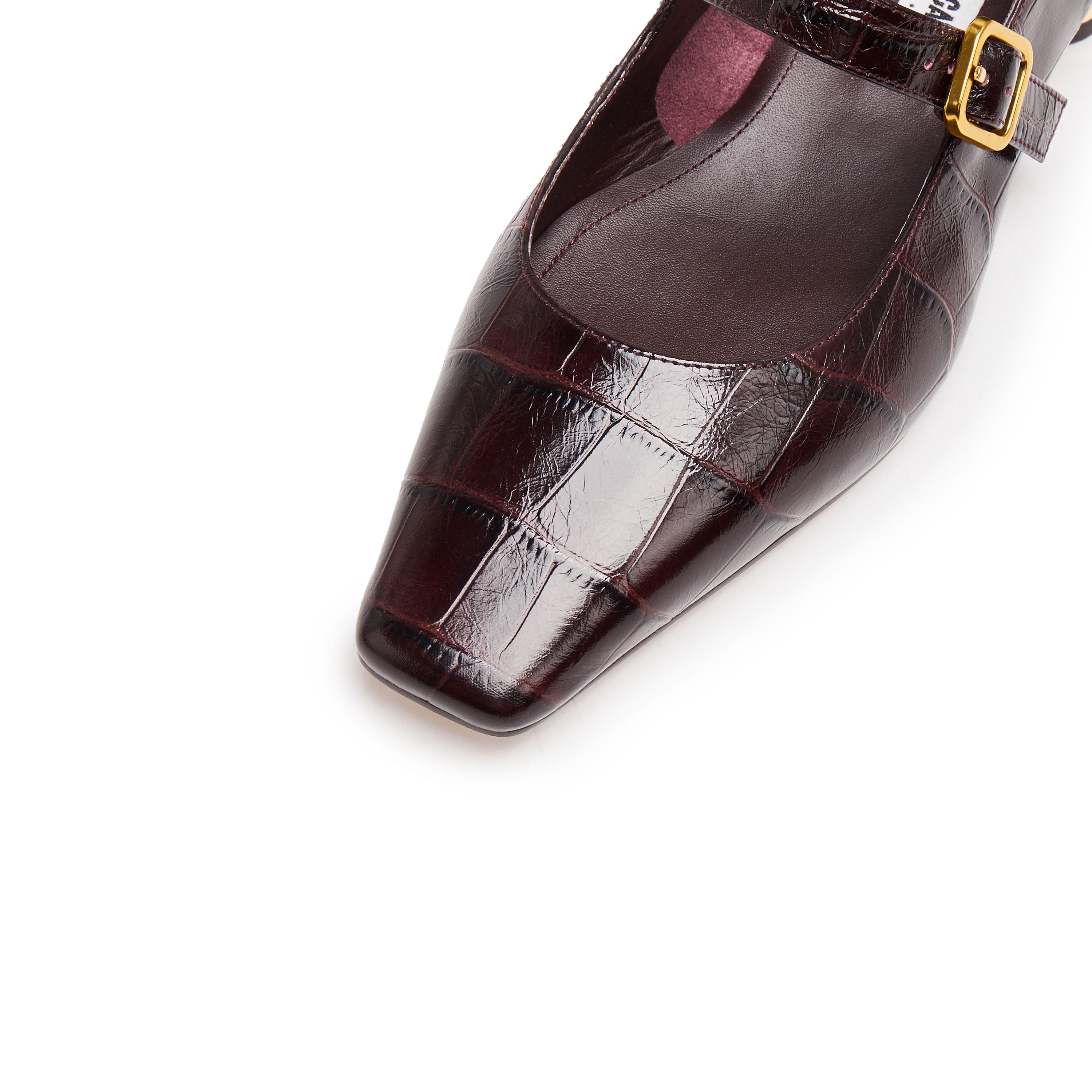 Burgundy Embossed Leather Mary Jane Flats