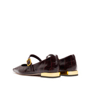 Burgundy Embossed Leather Mary Jane Flats