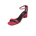 Load image into Gallery viewer, Red Leather Blocked Lace Heeled Sandals
