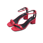 Load image into Gallery viewer, Red Leather Blocked Lace Heeled Sandals
