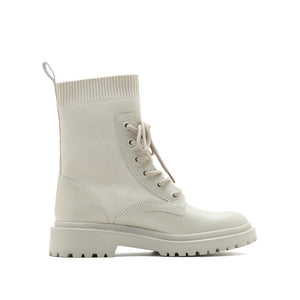 Beige Lace-Up Knitted Combat Sock Boots