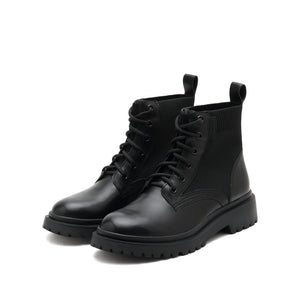 Black Lace-Up Knitted Combat Sock Boots