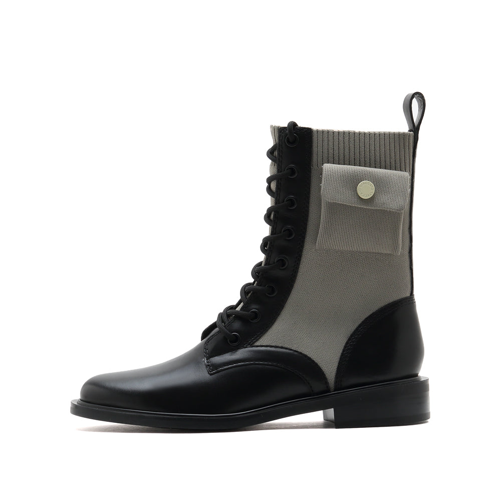 Grey Military Combat Boots With Pocket