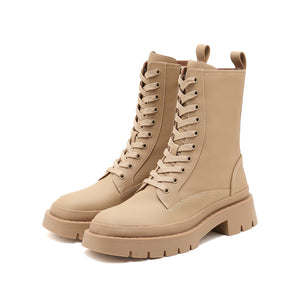 Taupe Lace Up Military Combat Boots
